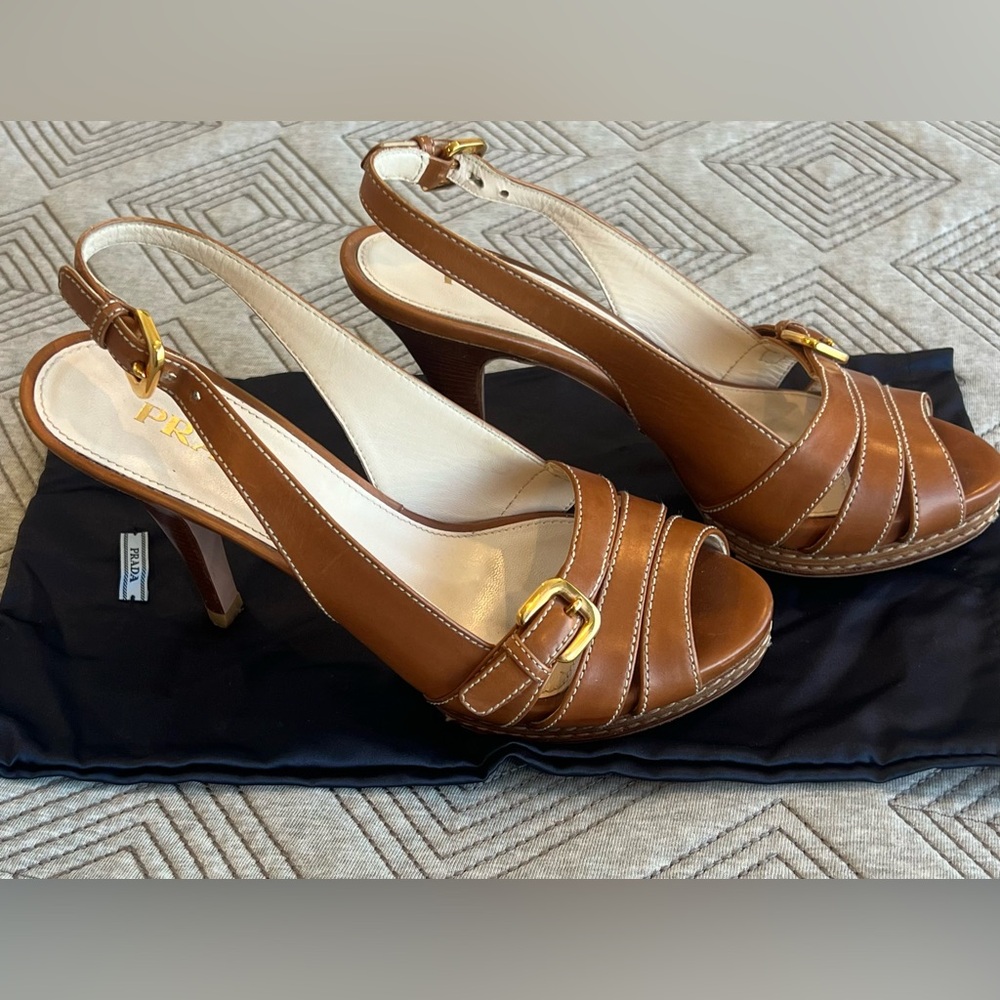 Prada Tan Leather Slingback Heels